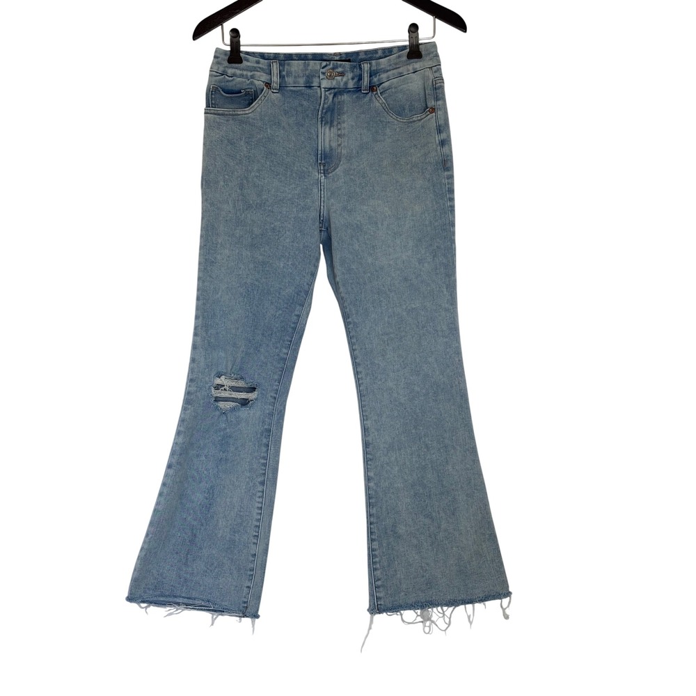 Express Womens Cropped Flare High Rise Ultra Hyper Stretch Jeans Light Wash 6